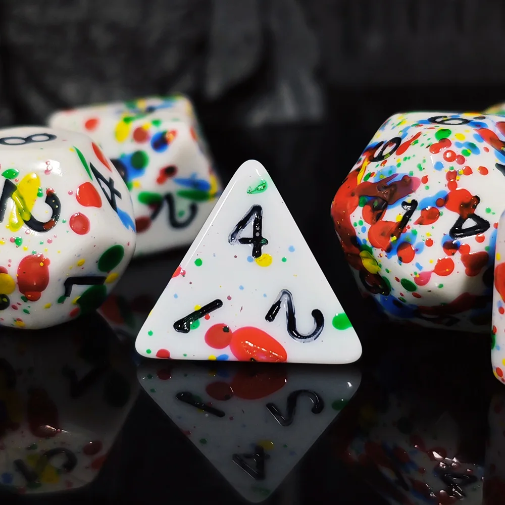 Paint Splatter Dice Set - 7PCS White with Colorful Splash Polyhedral Dice, Perfect for DND RPG & Tabletop Games view 5