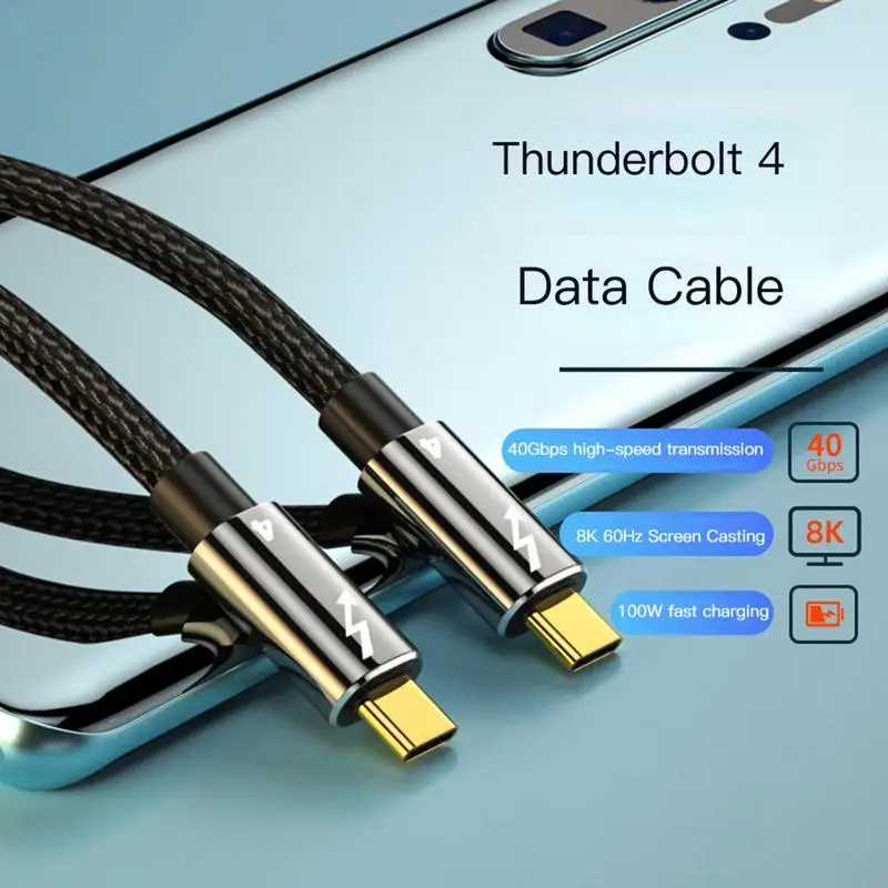 ForThunderbolt 4 Data Line 40Gbps High-speed Transmission PD100W Fast Charge 8K HD Data Transmission Line Type-C Cable