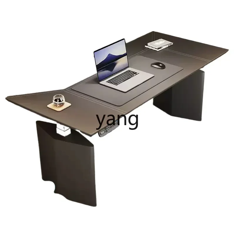 

CX Electric Lift Desk Computer Desk Household Desktop Standing Black Saddle Leather Desk
