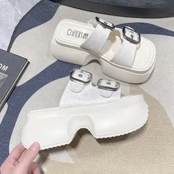 7CM Wedge Heels Slippers for Women 2024 New Summer High Platform Sandals Woman Thick Bottom Non Slips Black Beach Flip Flops