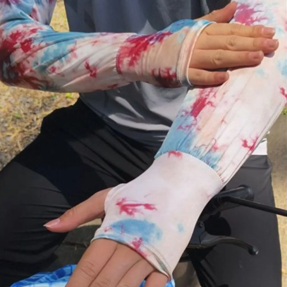 

Tie Dyeing Long Ice Silk Sleeves Ethnic Style Sun Protection Sunscreen Arm Covers Thin High Elastic Cycling Gloves Driving