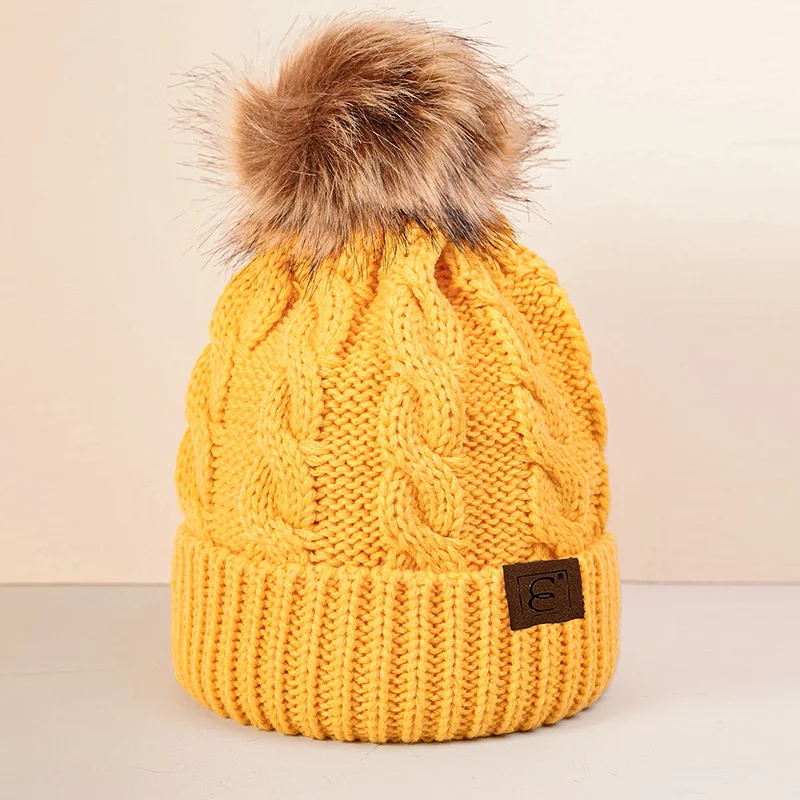 New autumn and winter woolen knitted hat, warm hat, children\'s anti cold and velvet hat, woolen ball hat