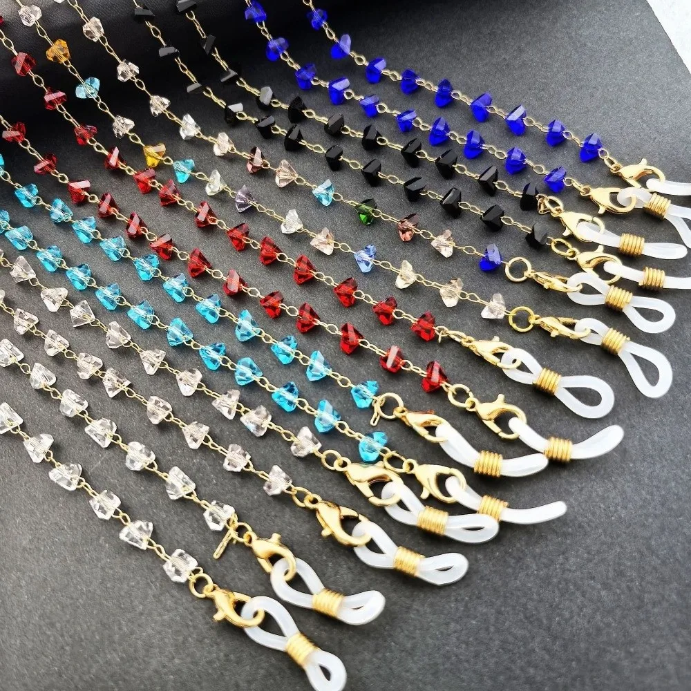 Fashion Accessory Triangle Crystal Eyeglass Holder Eyeglasses Necklace Nonslip Glasses Chain Anti Drop Mask Lanyard Women Men