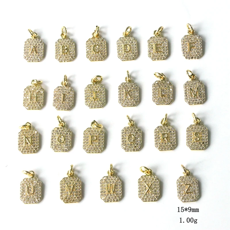 

10Pcs/15*9mm Hot sale 18K Electroplated Jewelry A-Z English Diamond-encrusted Letter Rectangle Pendant Necklace