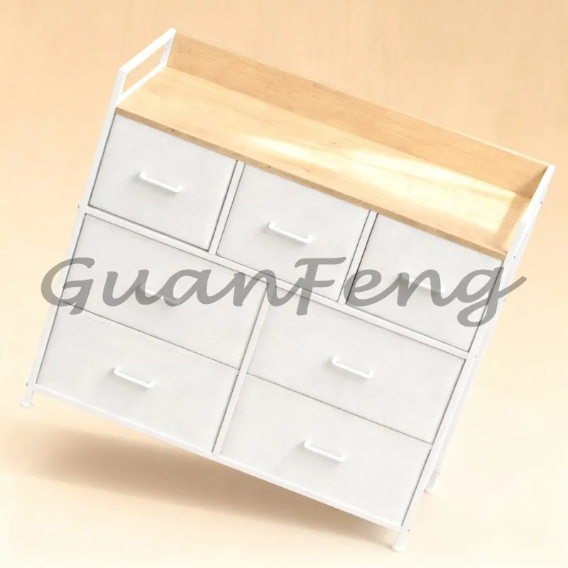 Fabric Chest of Drawers 4‑Layer Storage Dresser Organizer Cabinet with 7 Drawers & Shelves for Living Room Bedroom Home
