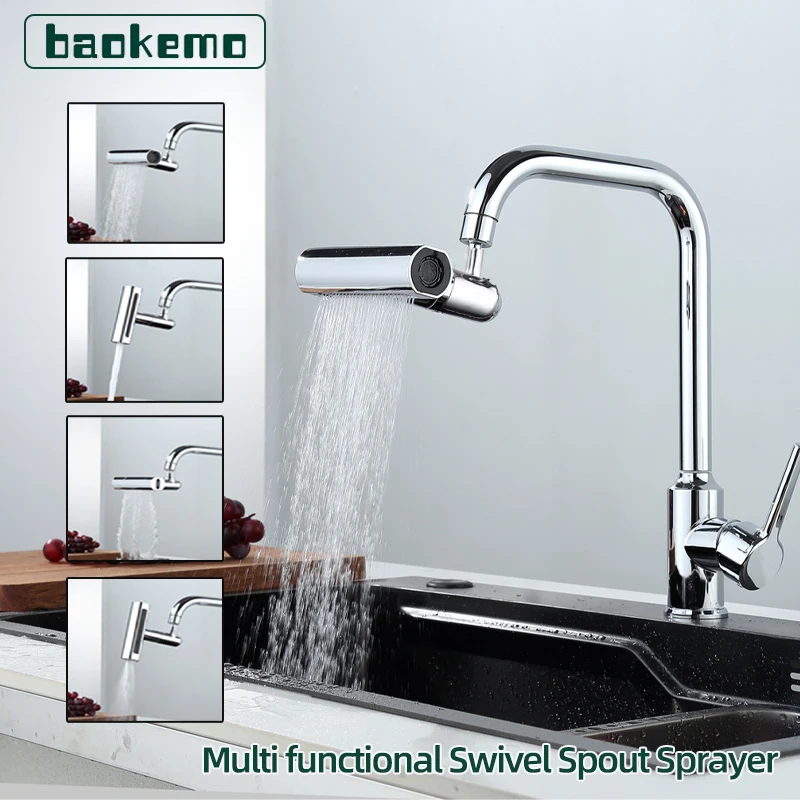 Multi functional Kitchen Sink Waterfall Faucet Pressurized Bubbler Splash-proof 4 Modes Spout Bathroom Basin Tap Extender Adapte