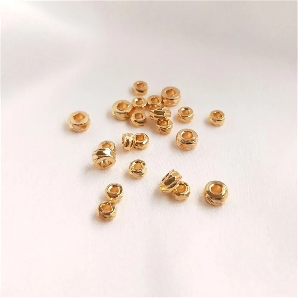 14K Gold Plating Cross-cut flower beads round beads DIY handmade string bracelet necklace ornaments jewelry scattered beads