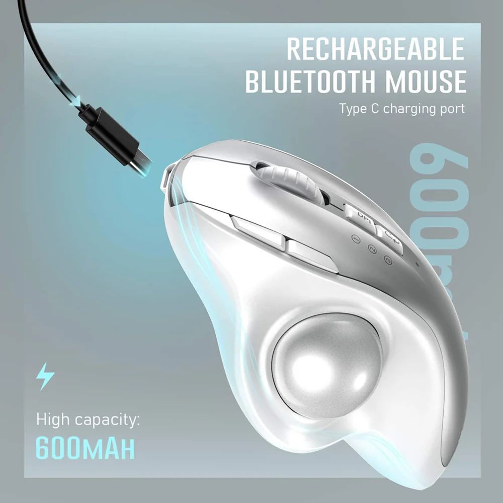 SeenDa Bluetooth Wireless Trackball Mouse 3-Device Connection Ergonomic Mouse Rechargeable 2.4G Mouse for Computer Laptop Tablet