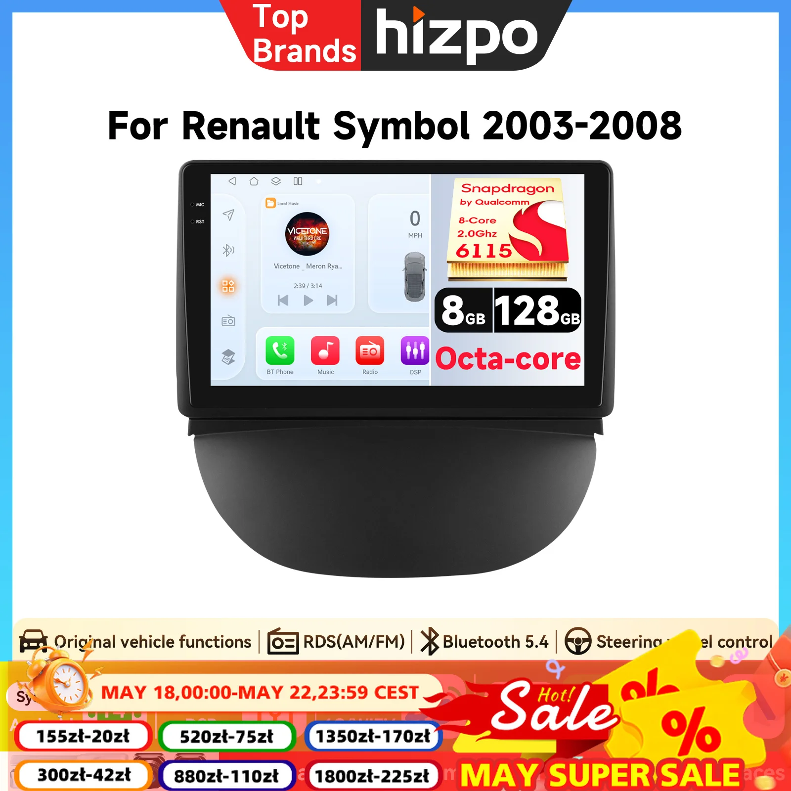 Radio de Coche 2Din para Renault Symbol 2003-2008, Reproductor Multimedia de Video, Navegación GPS Android, Unidad Principal con Carplay, Audio Inteligente