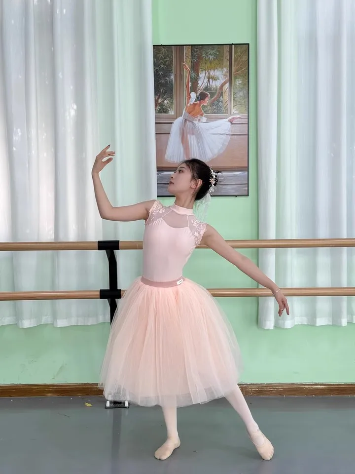 스탠드 칼라 빅 백 발레 레오타드 의상 체조 자수 성인 여성 에어로빅 댄스 기본 바디 트레이닝 슈트