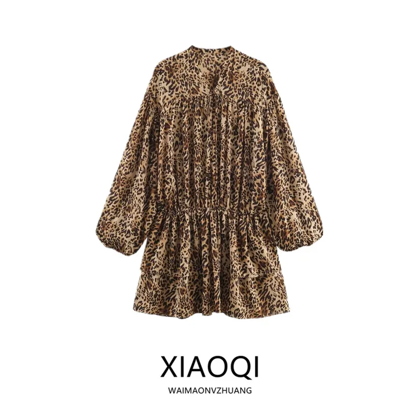 Inverno nova chegada feminina dr animal impressão em camadas decoração longo sve v-ne ci commute adequado outro material 00%