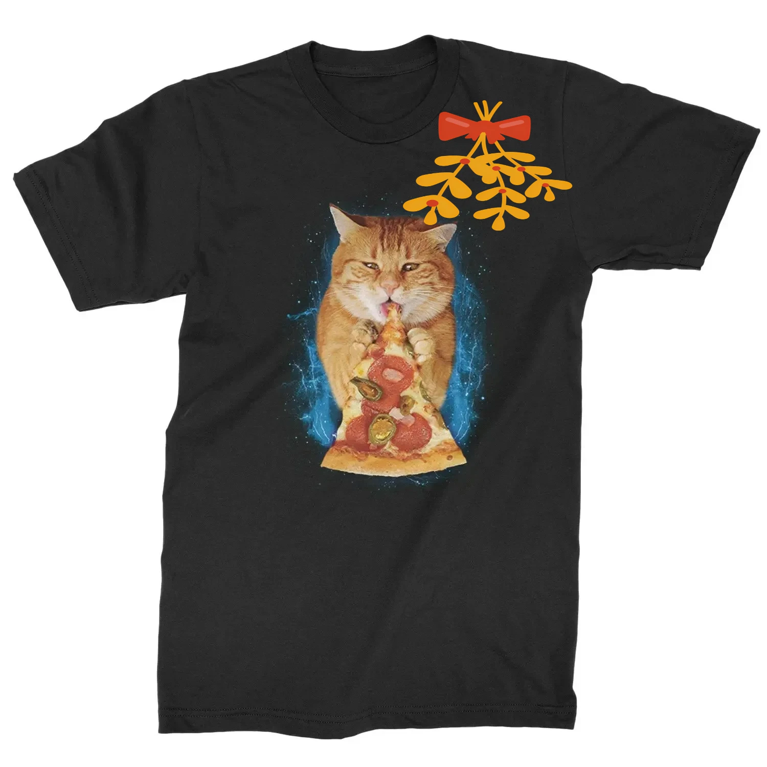 

Funny Flerken Goose The Cat Eating Pizza T-Shirt 100% Cotton O-Neck Summer Short Sleeve Casual Mens T-shirt Size S-3XL