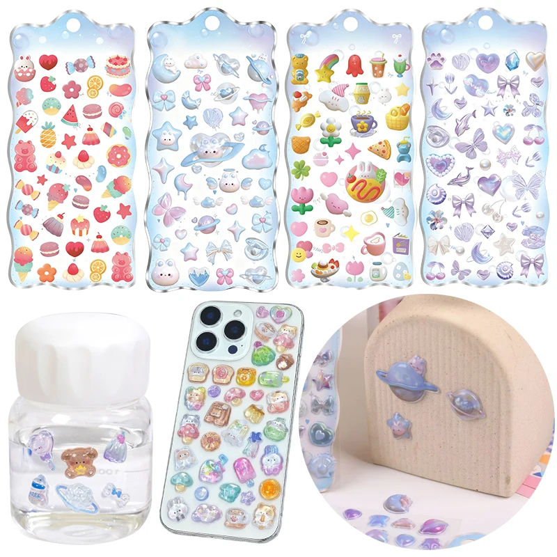 1 hoja de pegatinas para álbum de recortes en relieve de dibujos animados en 3D, pegatinas creativas en relieve de caramelo, planeta, pan, océano, Material decorativo, regalo ZYF