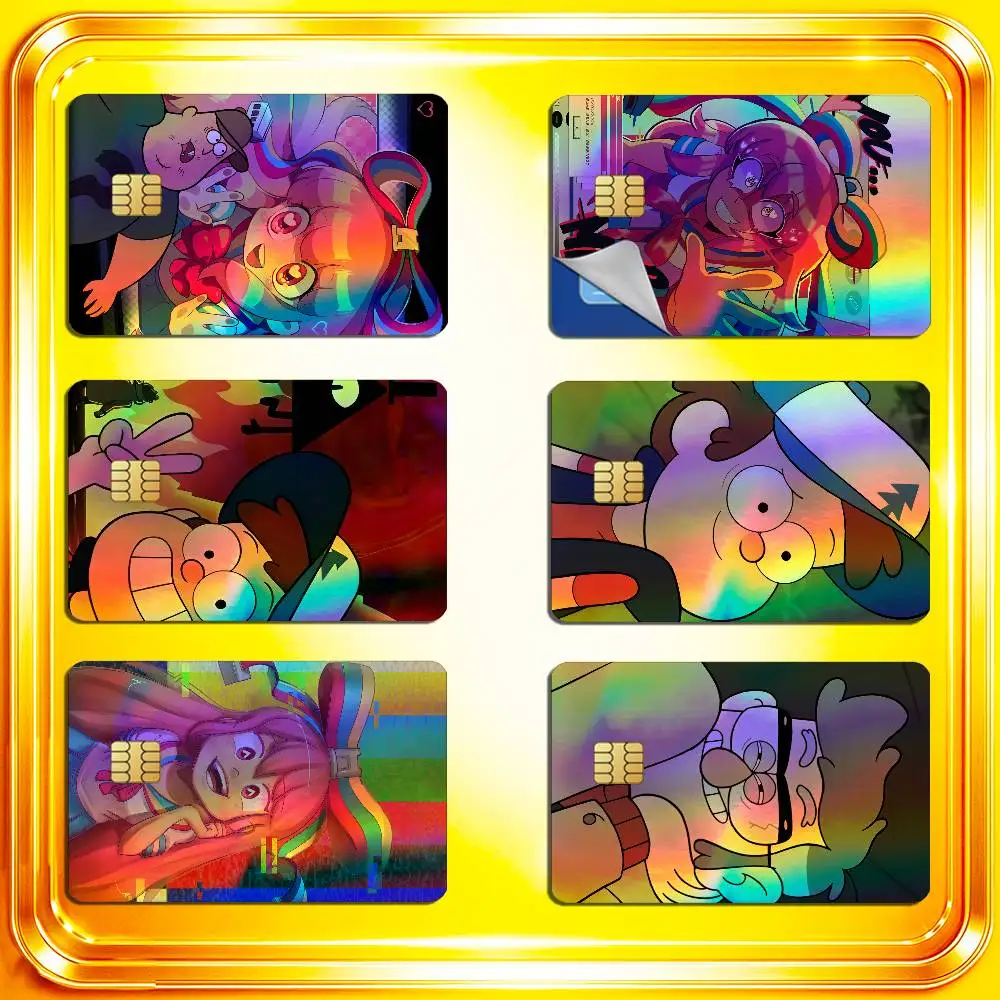 For Gravity Falls Giffany Dipper Bill Cipher Credit Bank Sticker ID Access Card Cover Skin Rainbow Color Laser Stickers Film