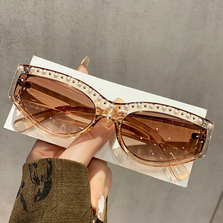 1 قطعة نظارات الموضة النسائية الجديدة شكل بيضاوي شخصية العصرية مطعمة باللؤلؤ تصميم عصري نمط الشارع هدية عيد أداء يومي #1