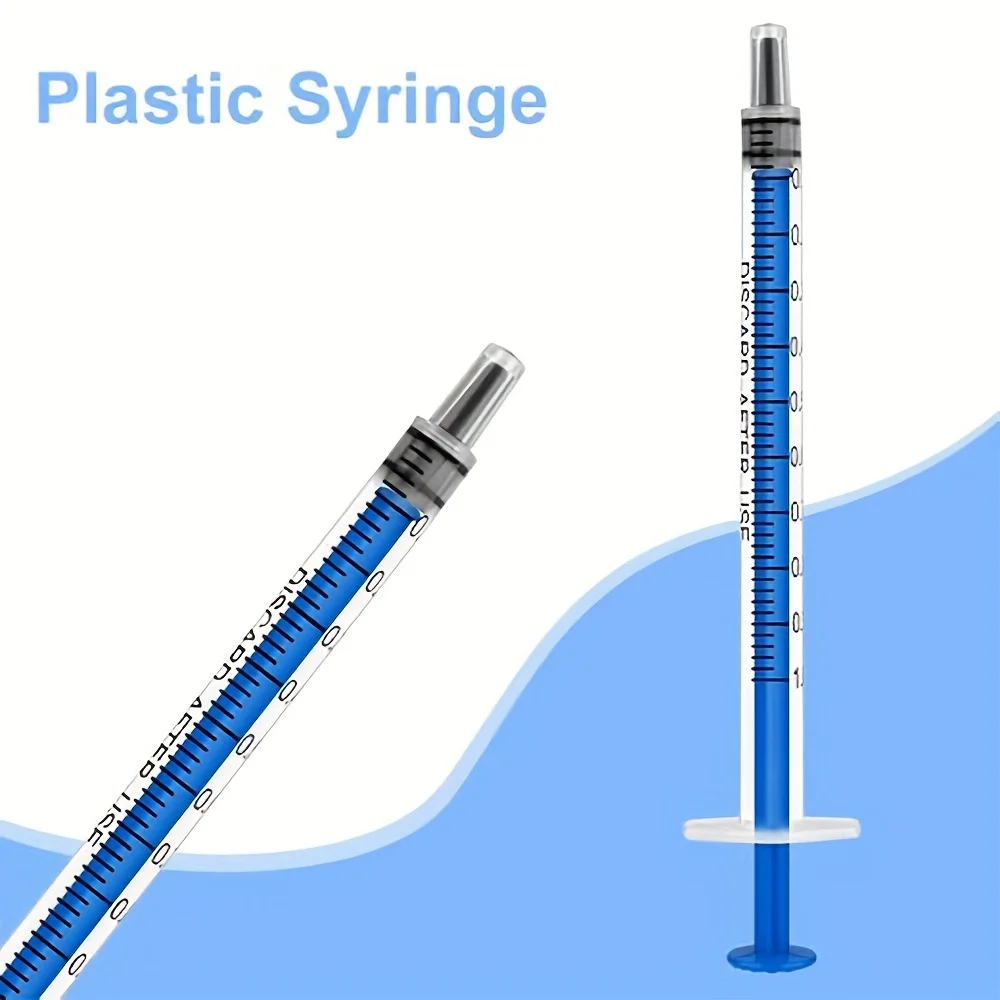 50PCS/100PCS 1ml 1cc Syringe Plastic Blue Bar Injector, No Needle, Suitable for Petouth, Supplement, Oil or Glue Applicator