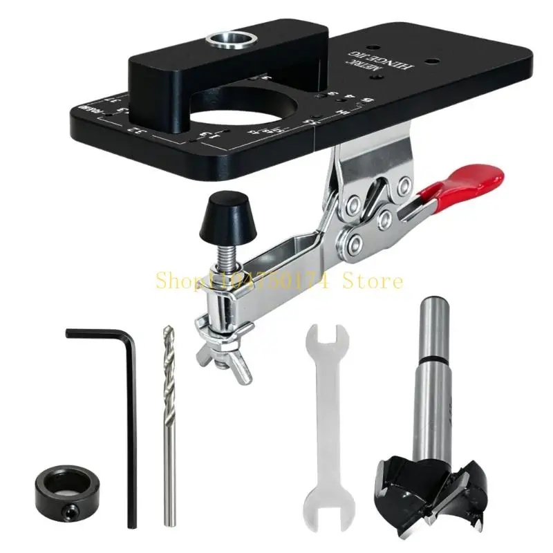 Furniture Door Concealed 35mm Hinge Drilling Jig with Integrated Toggle Clamp and Anodized Aluminum-Alloy Body for Cabinet