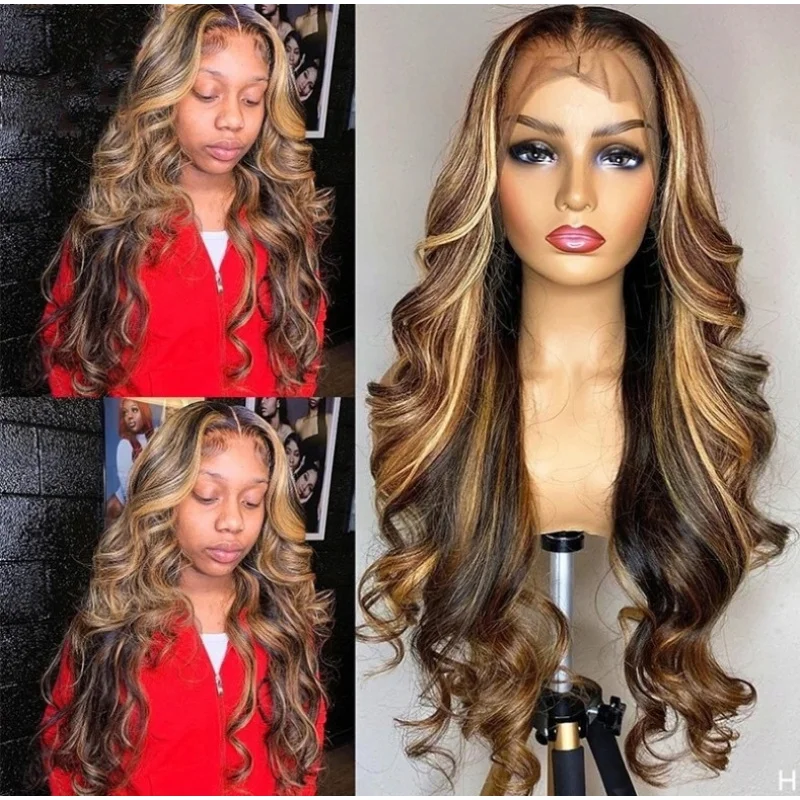 

Front lace for women, gradient color wig with long curly hair and big waves