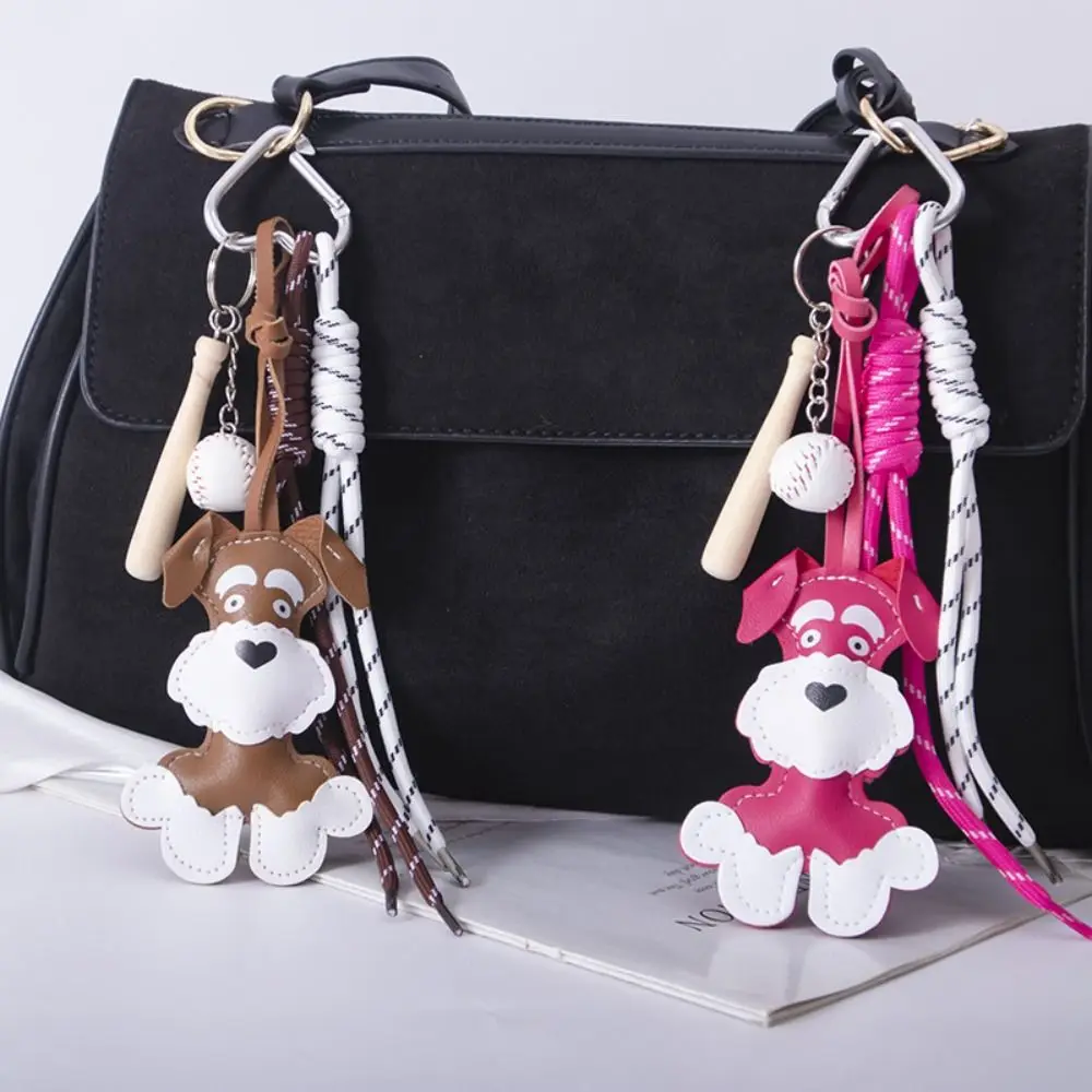 

Woven Rope Tassel Pendant Schnauzer PU Leather Handmade Love Heart Keychain Creative Dog Pendant Keyring Bag Accessories Gifts