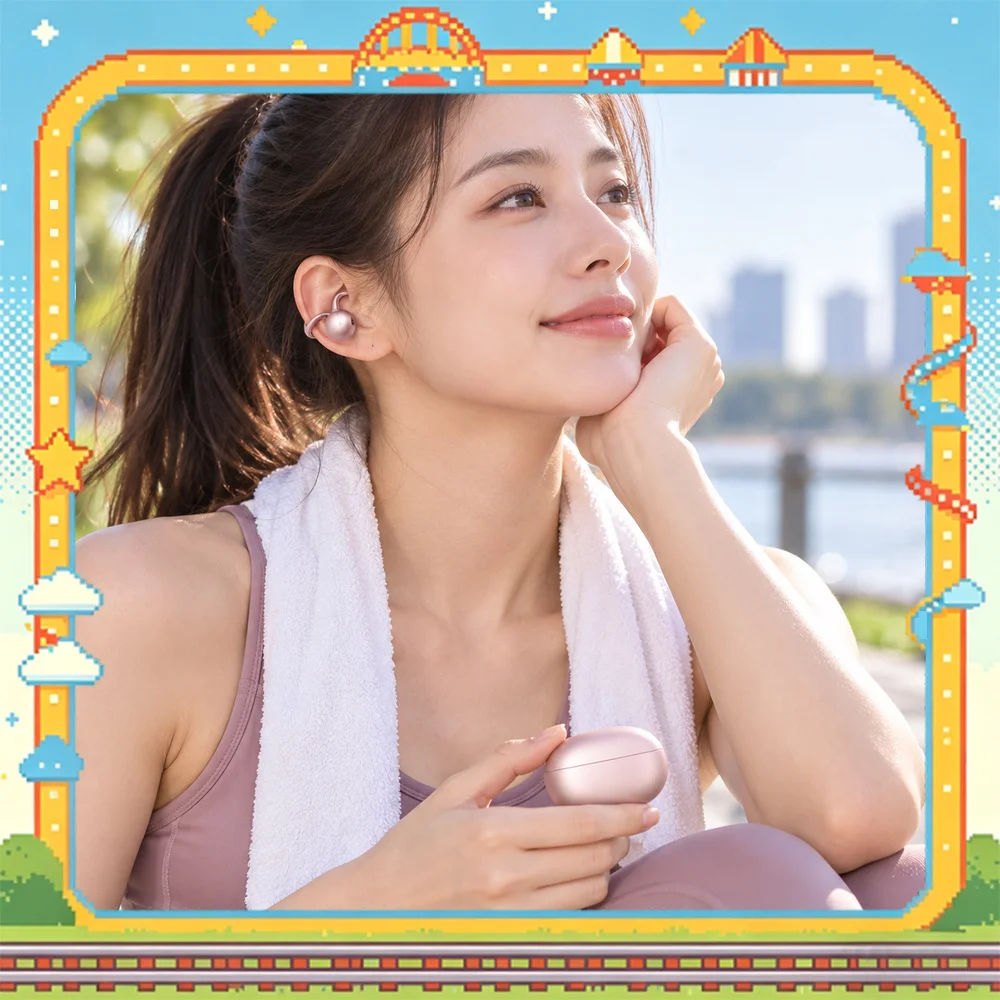 Newmine S6 PRO AI Open-Ear Clip Wireless Earbuds, 4g Lightweight Fit, Spatial Audio, Multilingual Translation, Secure Sports Fit