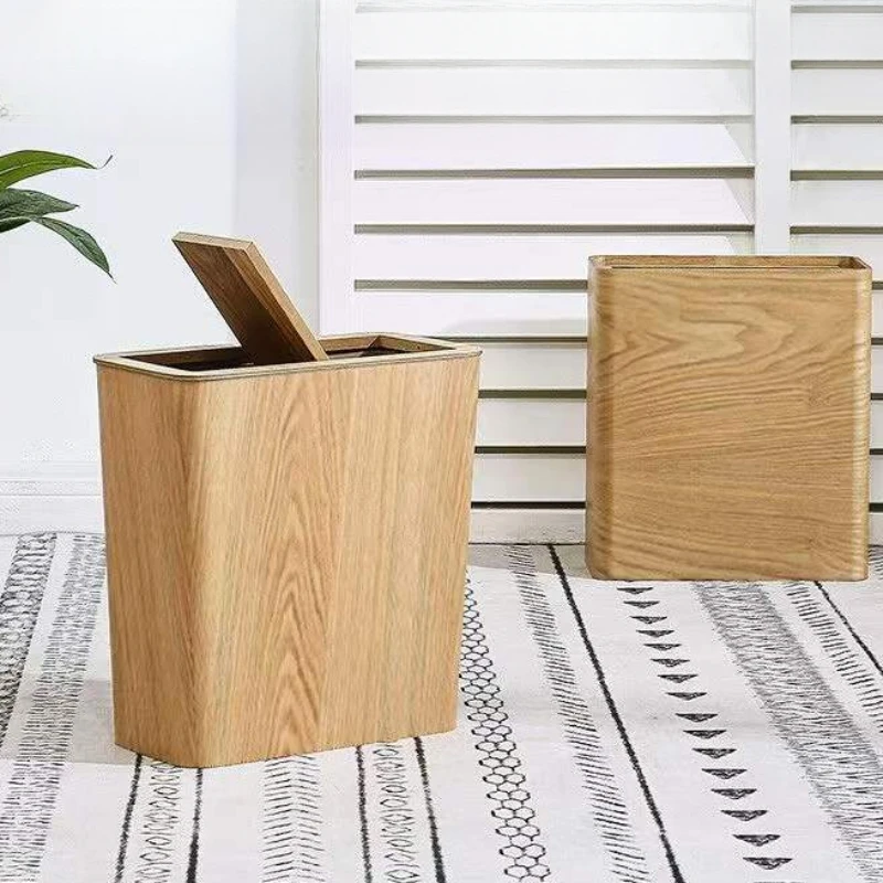 Living Room Wooden Trash Bin Large With Lid Garbage Can Simple Home Rubbish Bin Versatile And Practical Garbage Container