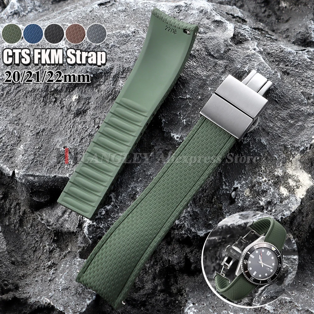 New CTS 20mm 21mm 22mm Curved FKM Rubber Quick Release Watch Strap Adjustable Cut Size Man Women Band Diving Universal Bracelets
