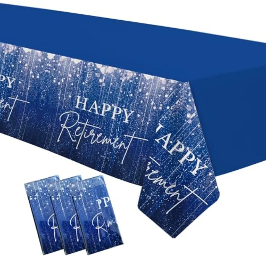 Blue Retirement Party Tablecloth Decorations Disposable Happy Retirement Party Supplies for Men Women Tablecover Retirement Tab