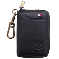 Bullcaptain Leather Men&Women Key Wallet Unisex Rfid Blocking Business Key Case Fashion Card Holder Coin Purse Key Case Black