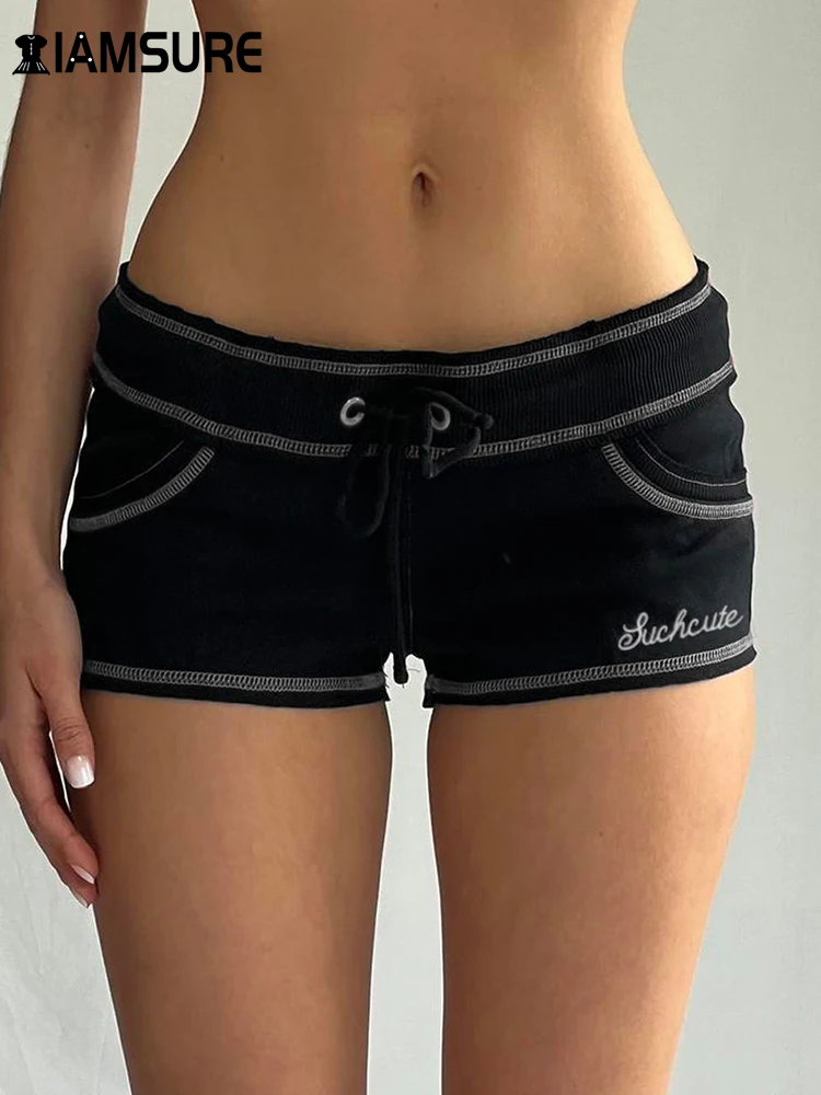 IAMSURE Sexy Slim Drawstring Shorts Casual Bandage Low-Waisted Shorts Women 2024 Summer Fashion Streetwear Ladies Streetwear