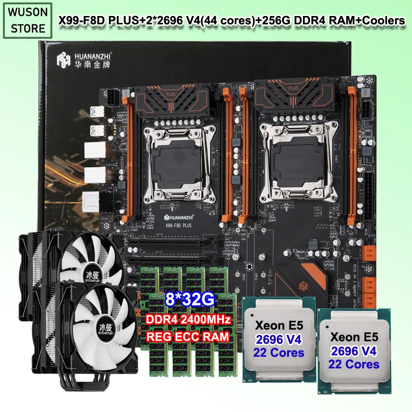 

HUANANZHI X99-F8D PLUS Dual Socket Motherboard Server Workstation Video Rendering 2*2696 V4 44 Cores 256G RAM DDR4 RECC 2*Cooler