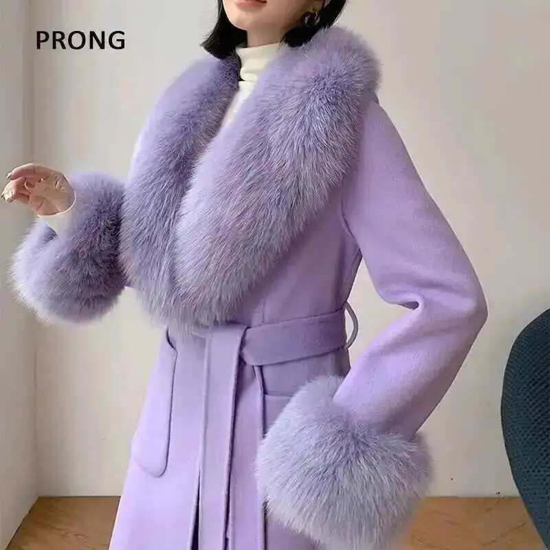 Conjunto de bufandas con cuello de piel de zorro auténtica, bufandas cálidas de lujo para invierno, chal, puños, abrigos, accesorios, bufanda de