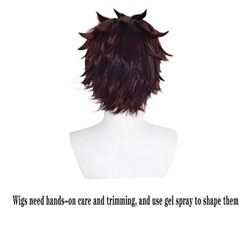 Tanjiro Kamado Short Chestnut Brown Heat Resistant Hair Cosplay Anime Wig + Wig Cap