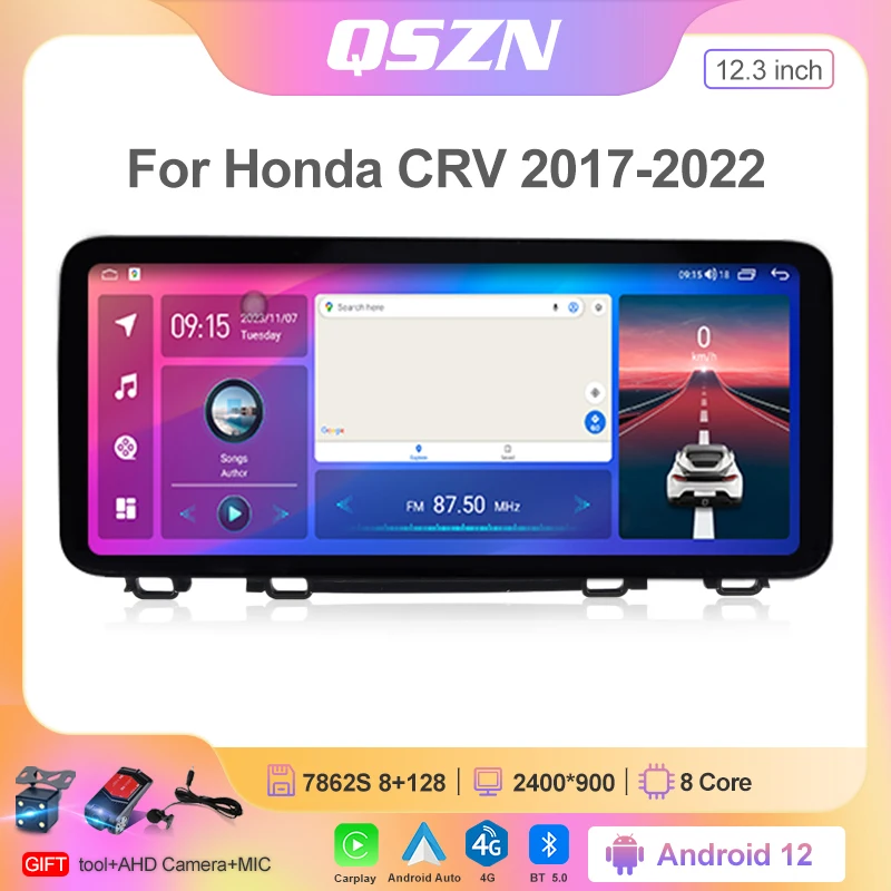 For Honda CRV 2017-2022 Latest 12.3 Inch Car Radio Navigation WiFi/4G GPS Android 12 Carplay With Harness Kit Auto Multimedia