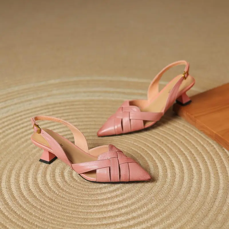 MORAZORA Plus Size 34-42 New Genuine Leather Shoes Women Sandals Pointed Toe 5cm High Heels Party Wedding Shoes - Image 6