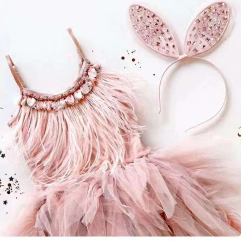 Big Size 2-12Yrs Kids Dresses for Girls Elegant Feather Tassels Girls Wedding Party Dress Girls Princess Dresses Clothing