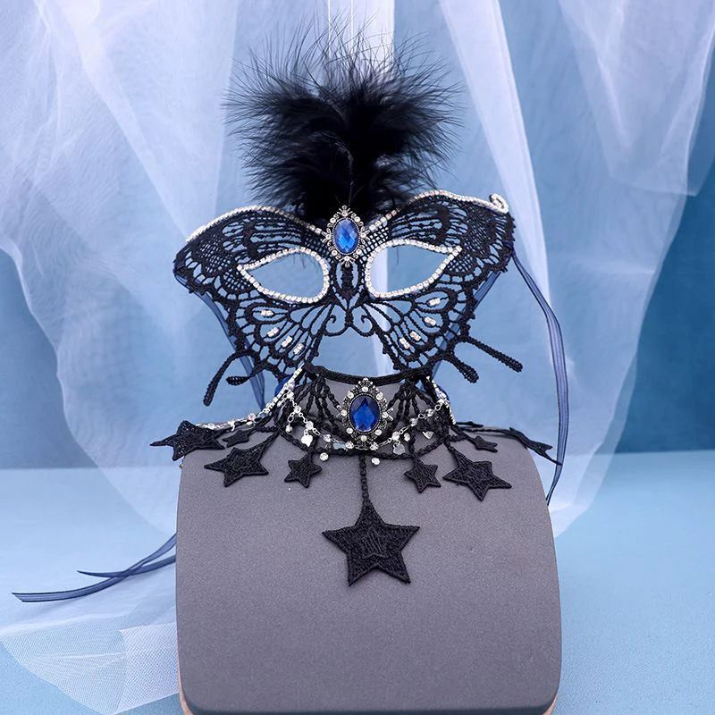 Black Lace Rhinestone Feather Eye Mask Women Halloween Masquerade Venetian Carnival Retro Cosplay Party Decor Accessory 6