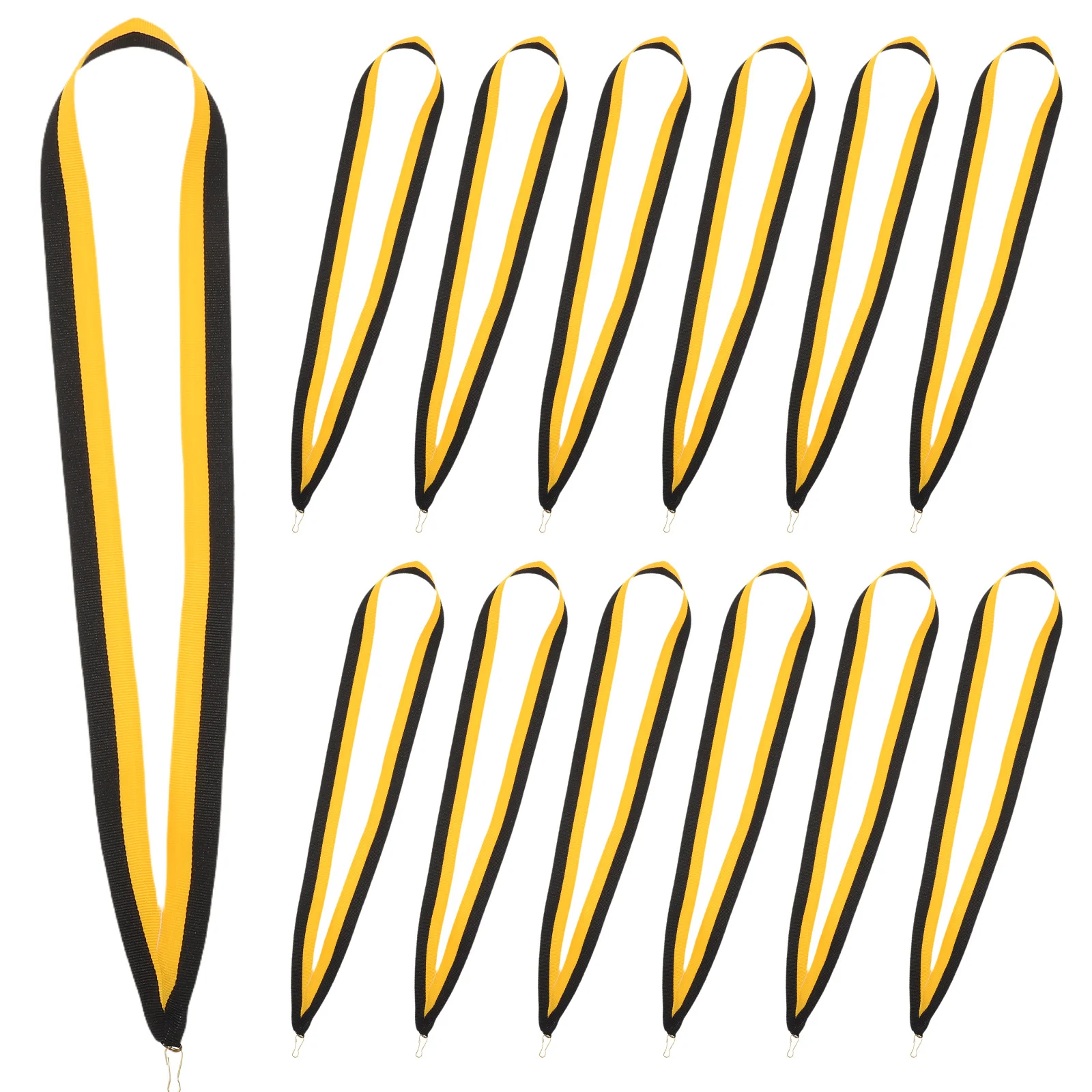 

20pcs Medal Lanyards Yellow Black Striped Flat Ribbon For Competitions Snap Clip Award Neck Strap Sports Meeting Party Event