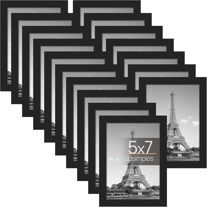 

Рамка для фотографий 5x7 со настоящим стеклом, объемные фоторамки для настенного или настольного дисплея, набор из 17 шт., черный