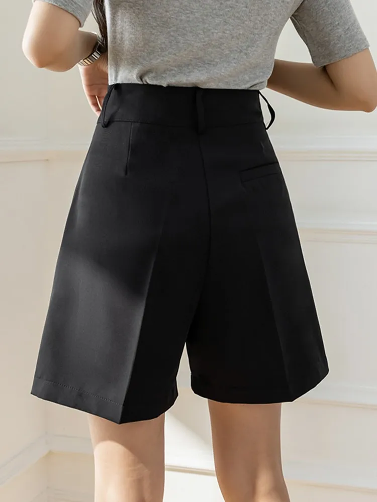 Pantalones cortos informales de estilo coreano para mujer, Shorts básicos de Color sólido, cintura alta, pierna ancha, W1262, 2023