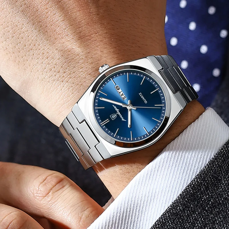 POEDAGAR Merk Luxe Quartz Man Horloge Sport Mannen Horloges Waterdicht Datum Week Rvs heren Horloge Mannelijke Reloj + Box