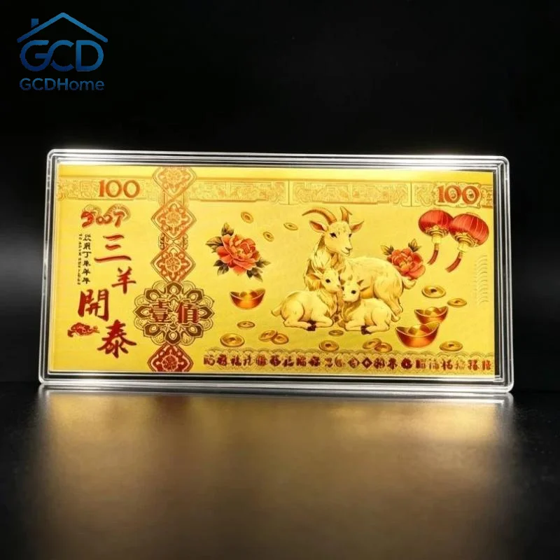 Year Of Goat Gold Foil With Acrylic Protective Case 2027 Zodiac Goat Collectible Ornament New Year Gift Goat Crafts Decor