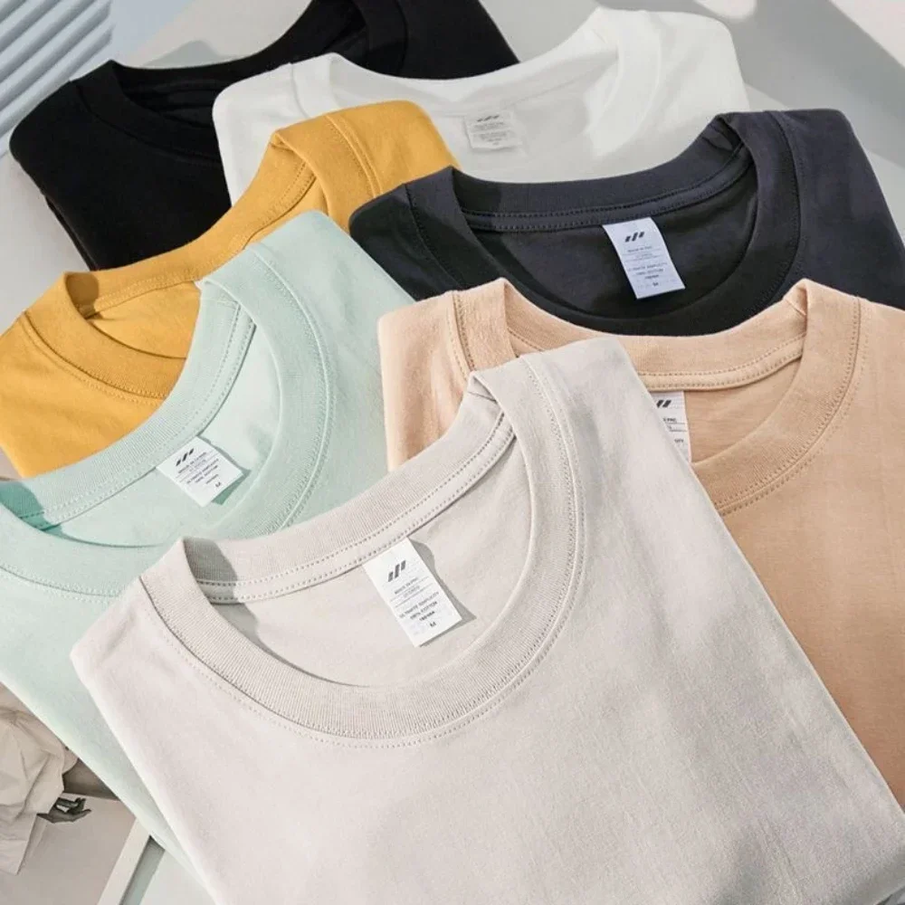 500 グラム Tシャツ特大ルーズヘビーウェイトコットンソリッドドロップショルダー半袖 Tシャツ男性夏用