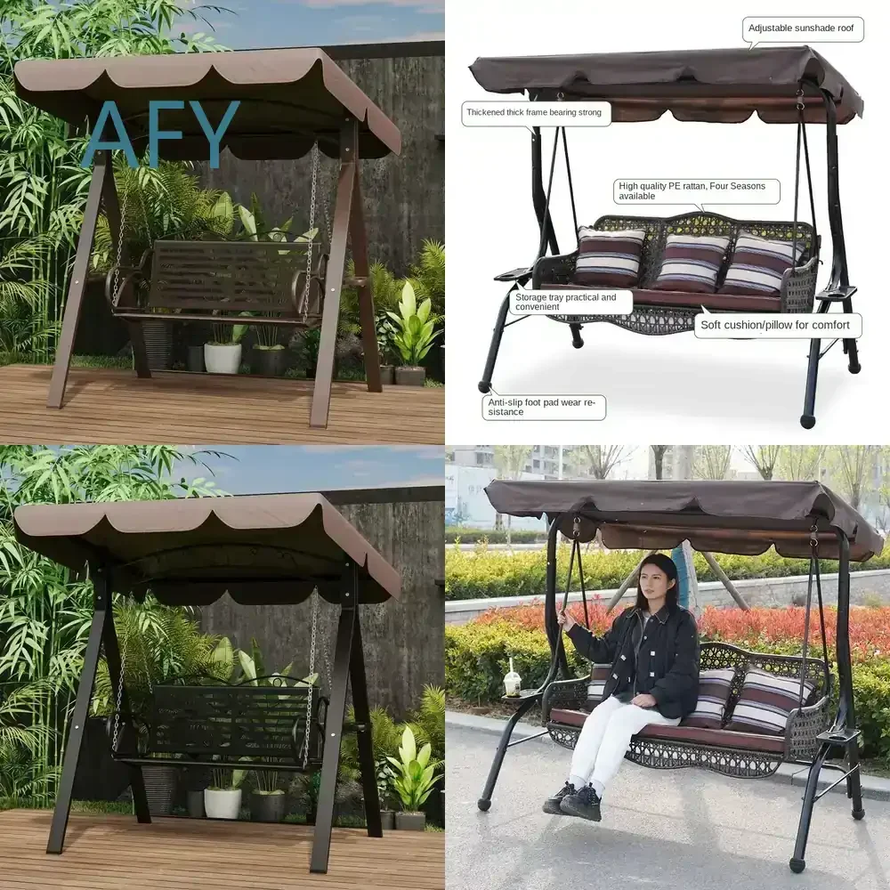 Double Person Courtyard Garden Outdoor Home Swing Hanging for Outdoor Patio Backyard Balcony Porch Swing Seat Hammock Stand