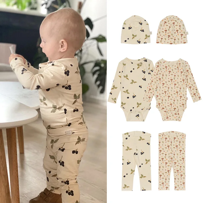 

Ins Newborn Boys Spring Autumn 2PCS Clothes Set Plants Print Long Sleeve Bodysuit Cotton Stretch Pants Suit Baby Boys Homewear