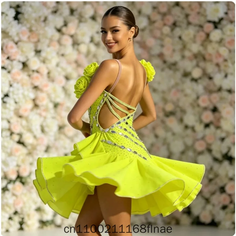 Latin Dance Flower Dress Children's Competition Dress Professional Diamond Dress Adult Performance Dress Advanced Edition