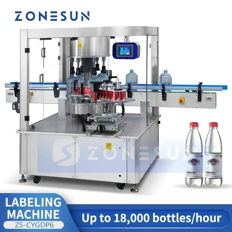ZONESUN ZS-CYGDP6 Etichettatrice automatica per bottiglie cilindriche rotonde per etichette autoadesive per bevande e imballaggi di acqua minerale