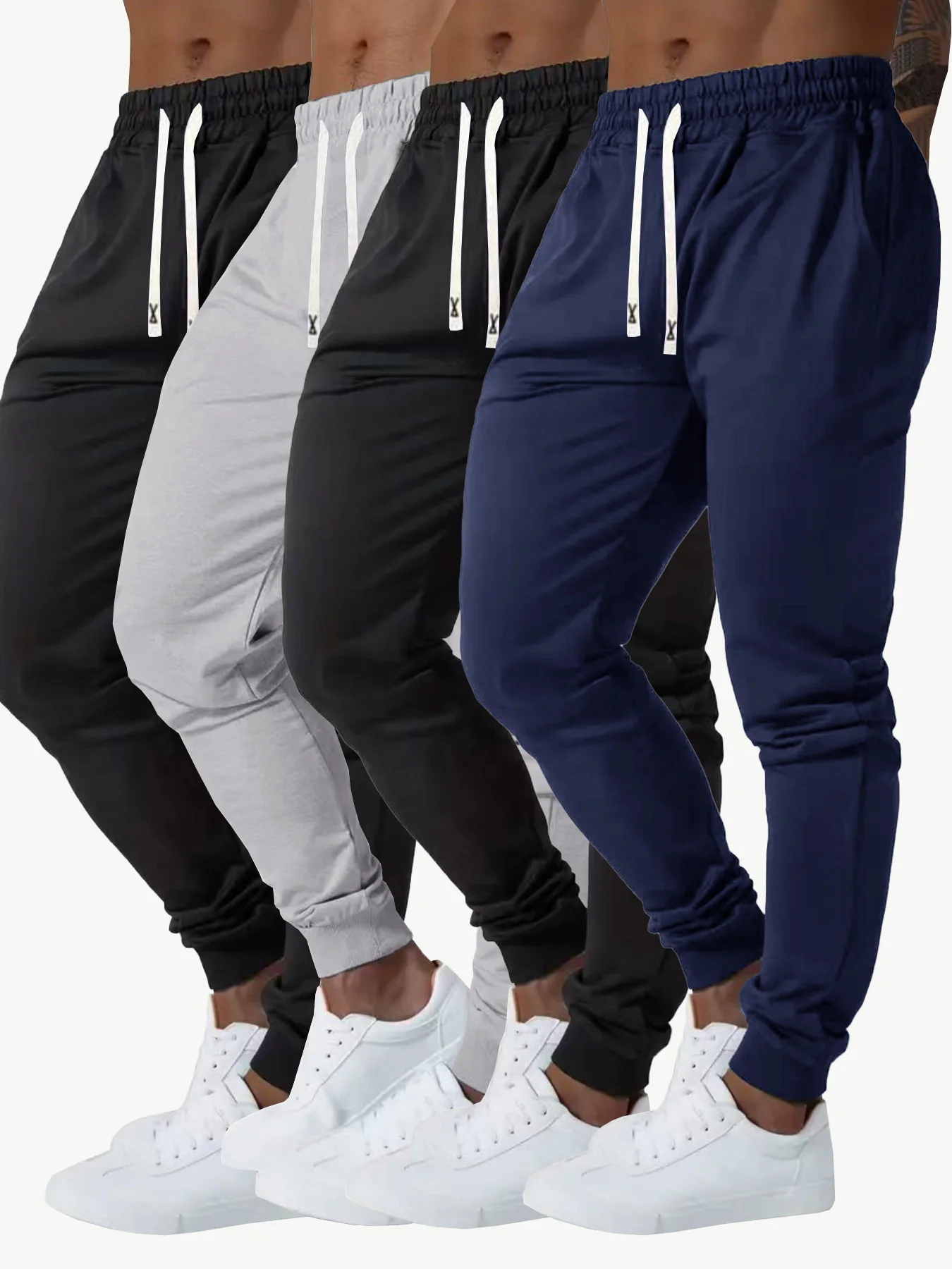 

Мужской комплект из 4 предметов: спортивные брюки с манжетами, удобная ткань, подходят для занятий спортом на открытом воздухе, шопинга и путешествий.