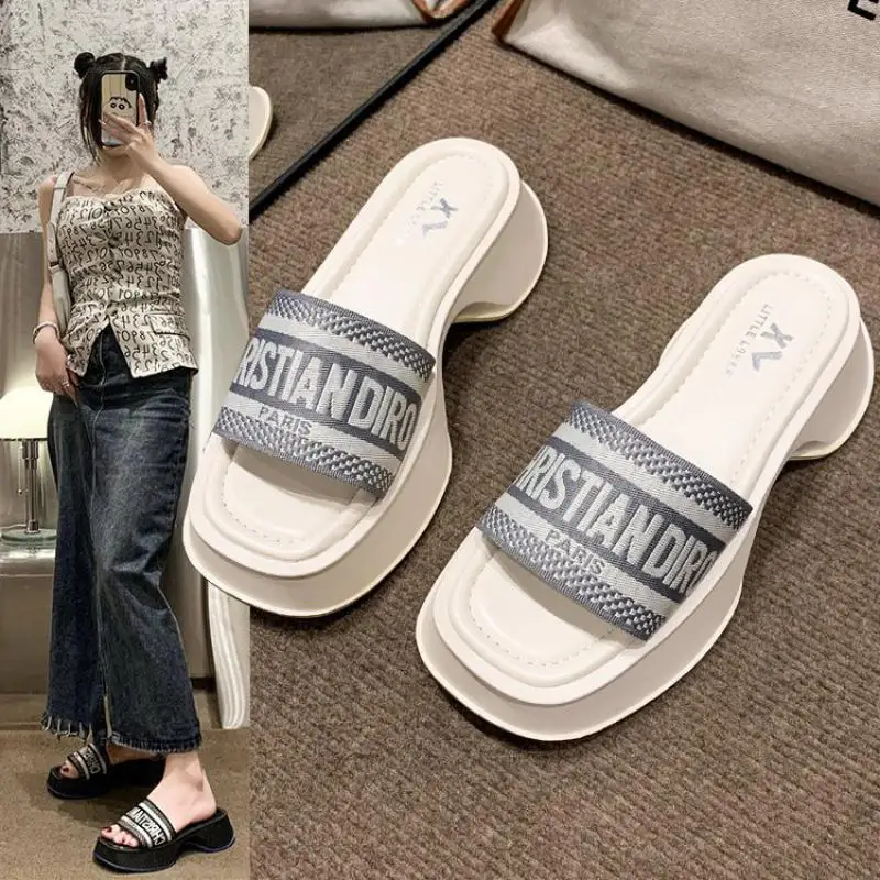 2024 New Luxury Summer Boutique Women\'s Slippers High Heels Novel Women Sandals Fashion Slippers Shopping Walking Women\'s Shoes