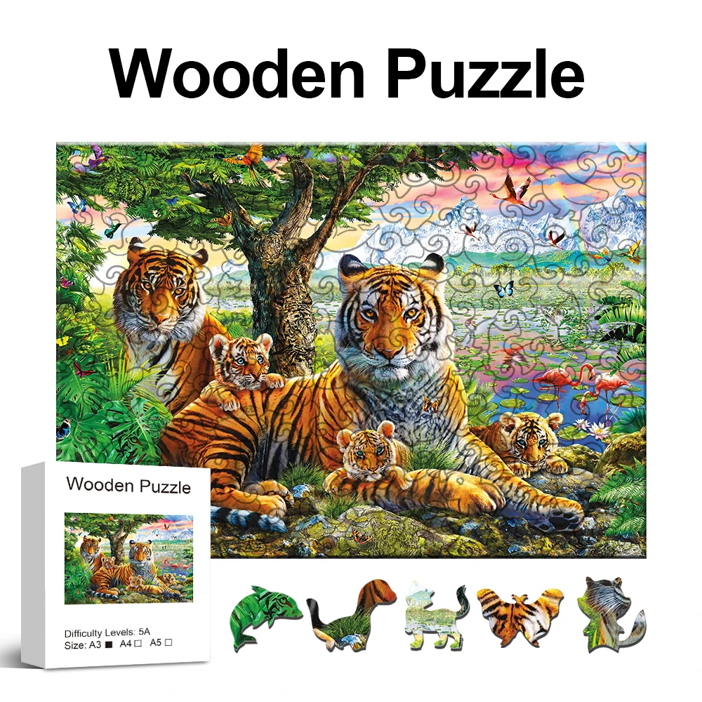 Tiger-Familien-Holzpuzzle für Erwachsene, Hochschwieriges Magisches Puzzle Intellektuelles Spielzeug, Exquisites Geschenk für Geburtstag, Feiertage, Weihnachten, Familienspiel, Heimdekoration