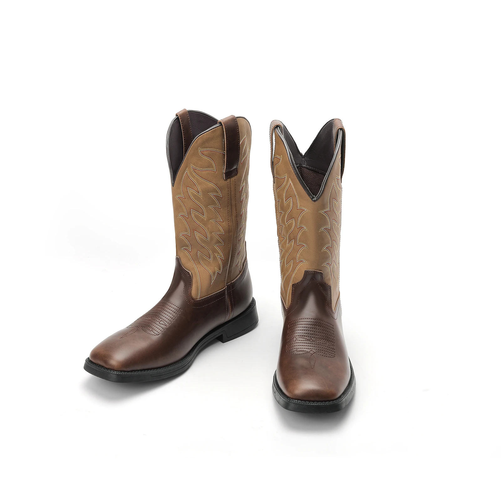 Kowbojki męskie na szerokie stopy z kwadratowym noskiem, klasyczne haftowane, wytrzymałe, tradycyjne buty country, buty bez pięty.